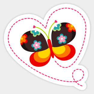 Colorful Butterfly in Heart Shaped Frame Sticker